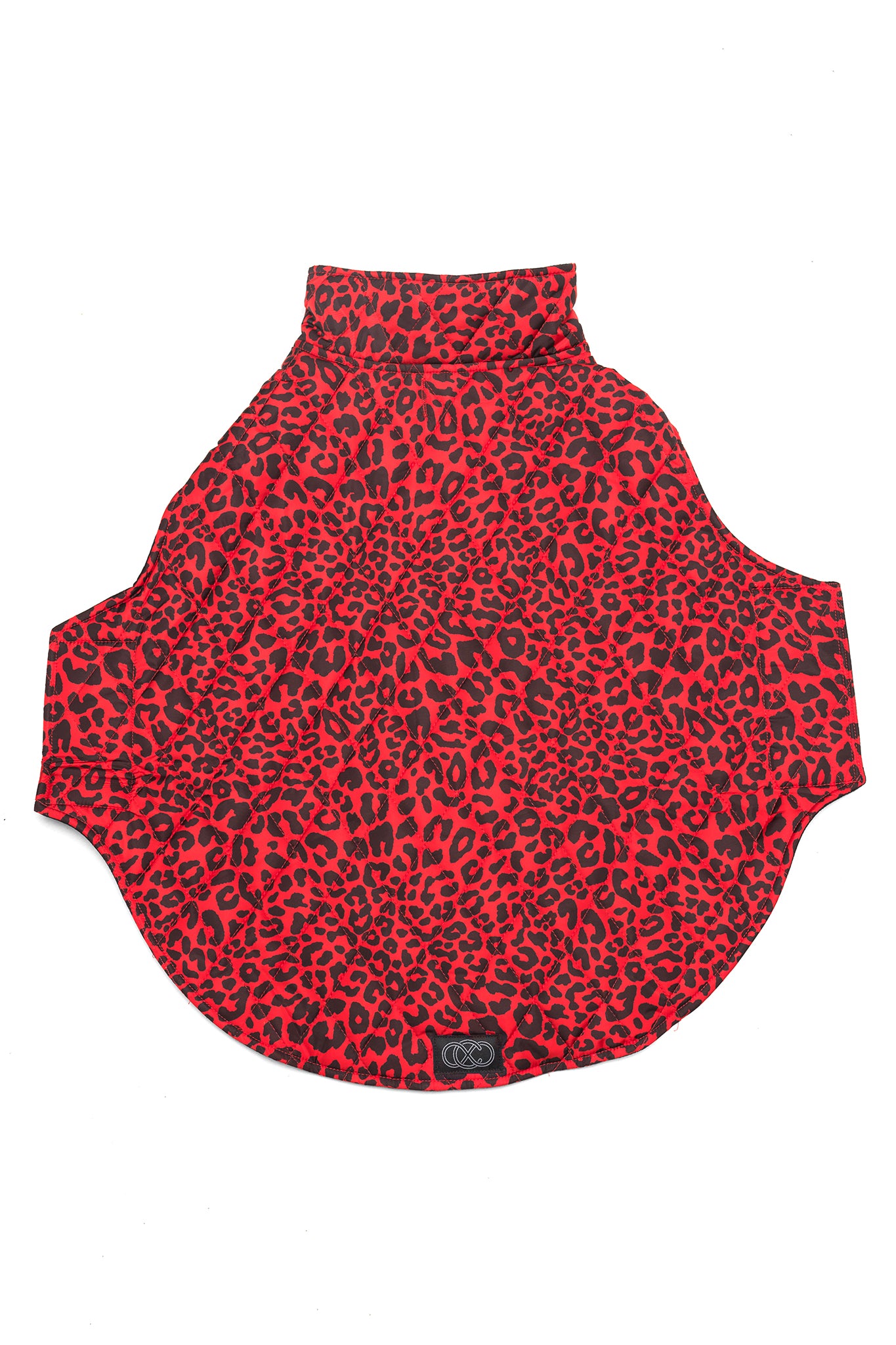 Animal Instinct Dog Jacket in Racy Red laid on floor to show the exterior view of the jacket when opened.